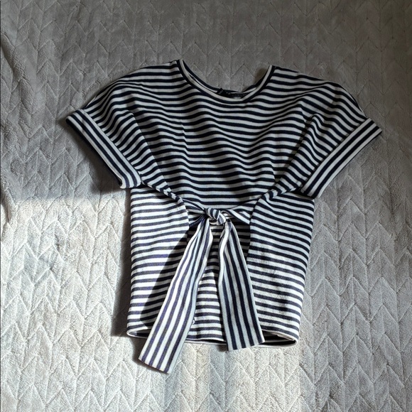 Express Tops - Express Striped Tie-Front Blouse